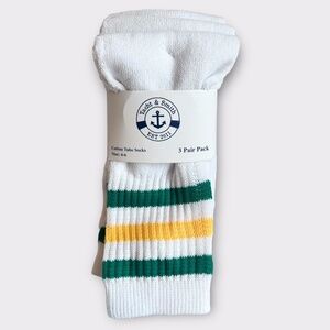 NWT Yacht & Smith 3 Pairs of Over the Calf Tube Socks Green White Yellow Stripes